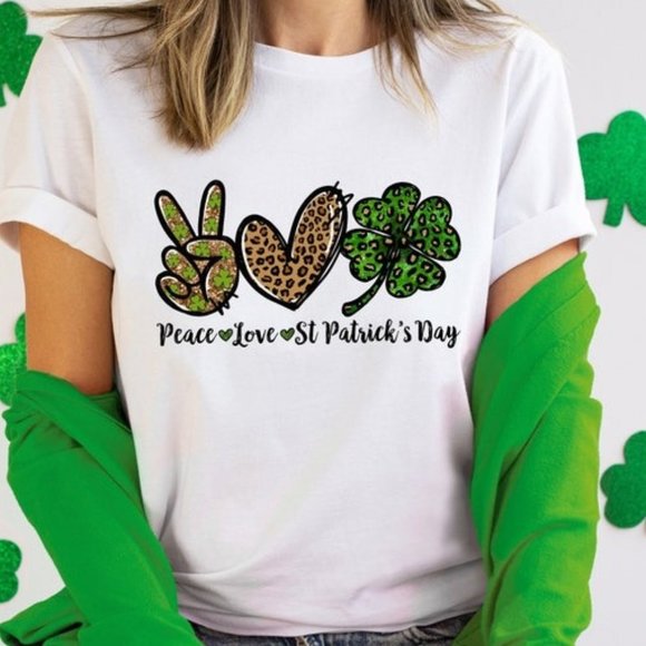 Tops - Peace Love St. Patricks Day Shirt, Shamrock leaf , Happy St. Patricks day Tee